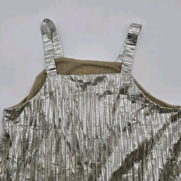 Anthropologie Top Womens Small Silver Tank Boxy Metallic Foil Maeve Shimmer - Picture 6 of 10